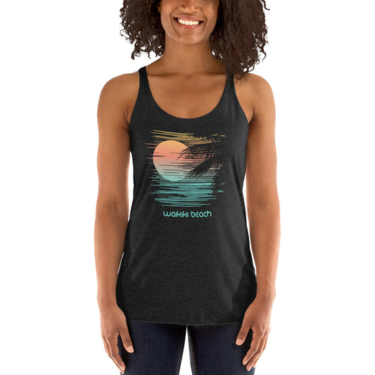 Waikiki Beach Oahu Hawaii Vacation Artistic Souvenir Women's Racerback Tank Top