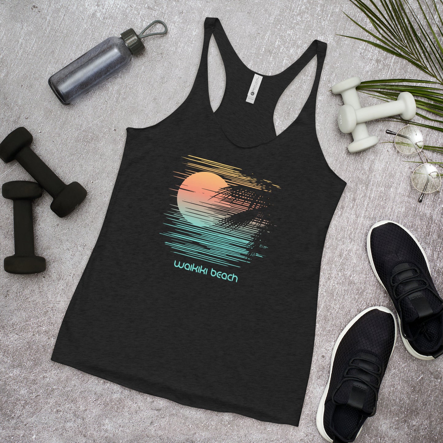 Waikiki Beach Oahu Hawaii Vacation Artistic Souvenir Women's Racerback Tank Top