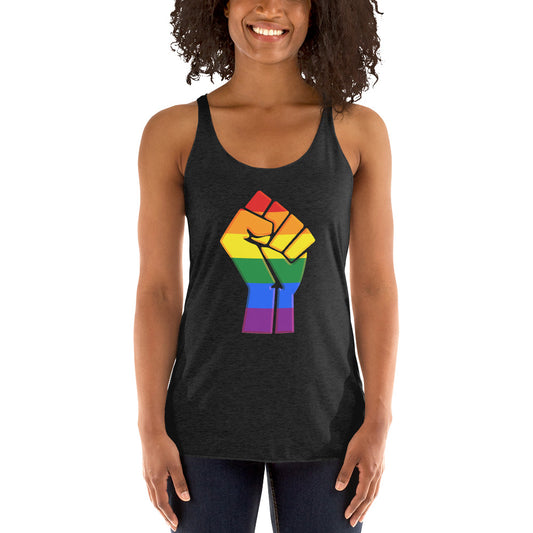 Gay Pride LGBTQ Rainbow Flag Fist Women's Racerback Tank Top