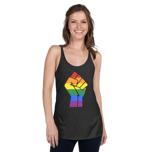 Gay Pride LGBTQ Rainbow Flag Fist Women's Racerback Tank Top