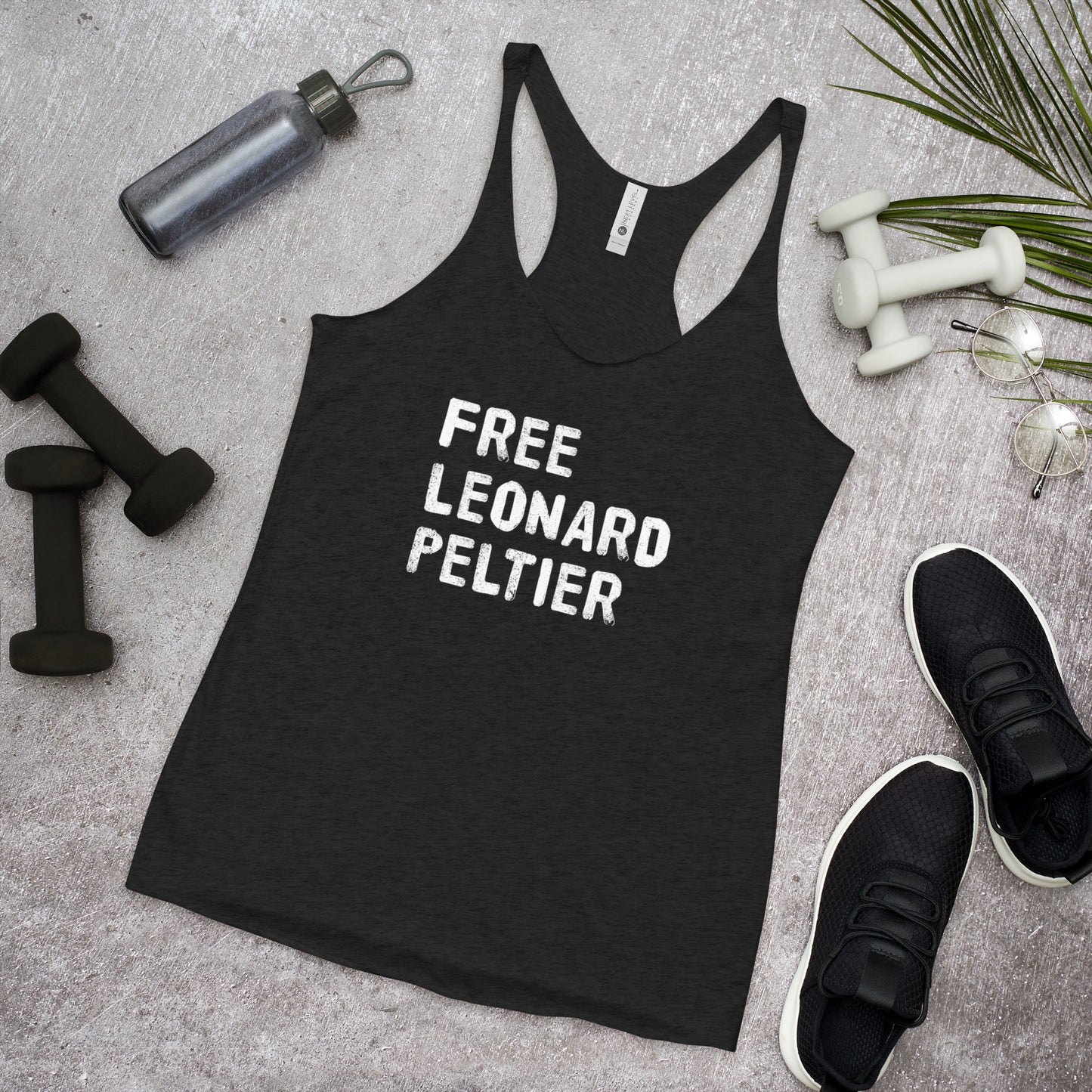 Free Leonard Peltier Native American Indian Justice Political Slogan Music Women's Racerback Tank Top