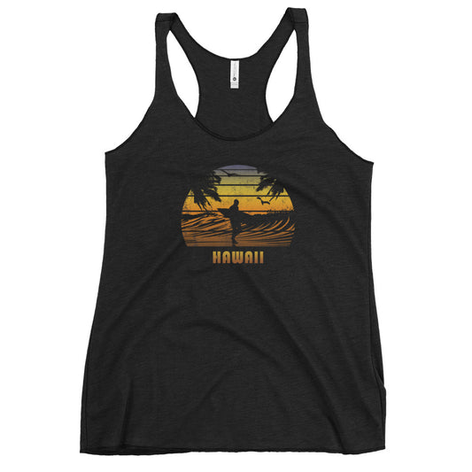 Retro Hawaii Surfing Fan Surfer Beach Sunset Souvenir Women's Racerback Tank Top