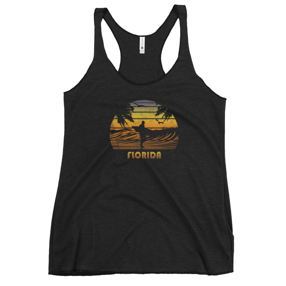 Retro Florida Surfing Fan Surfer Beach Sunset Souvenir Women's Racerback Tank Top