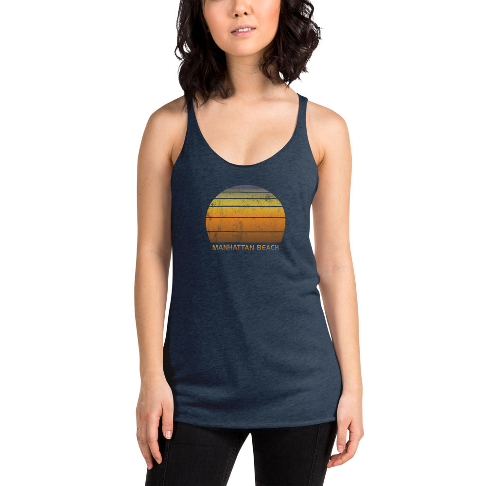 Retro Manhattan Beach California Women's Racerback Tank Top Sunset