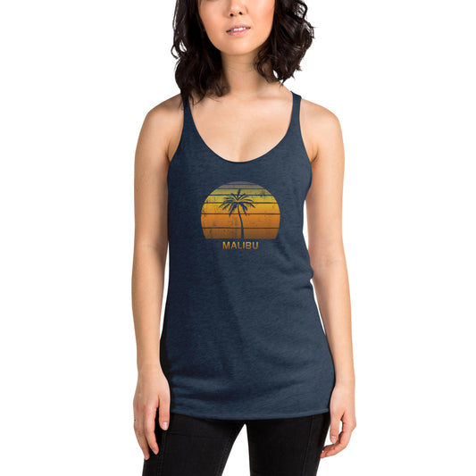 Vintage Malibu California Beach Women's Racerback Tank Top Sunset Vacation