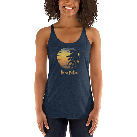 Retro Boca Raton Florida Beach Palm Tree Vacation Souvenir Women's Racerback Tank Top