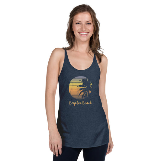 Retro Boynton Beach Florida Palm Tree Vacation Souvenir Women's Racerback Tank Top