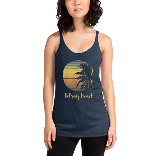 Retro Delray Beach Florida Palm Tree Vacation Souvenir Women's Racerback Tank Top