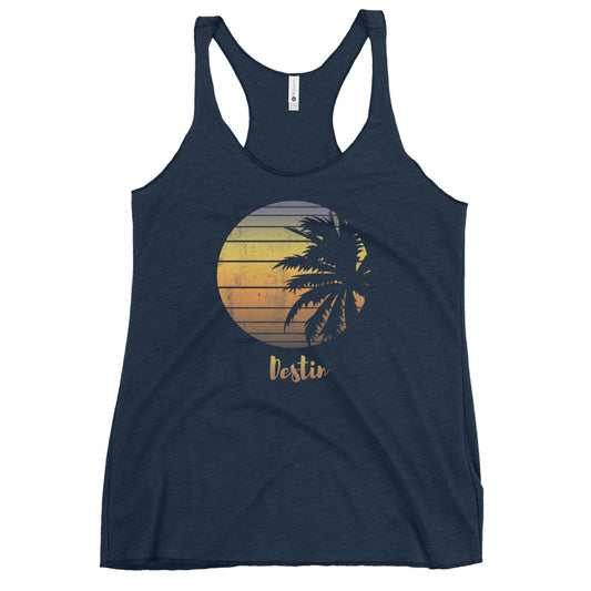 Retro Destin Florida Beach Palm Tree Vacation Souvenir Women's Racerback Tank Top