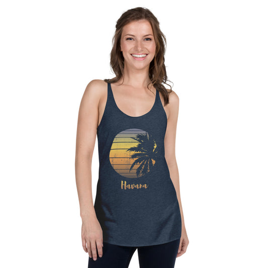 Retro Havana Cuba Beach Palm Tree Vacation Souvenir Women's Racerback Tank Top
