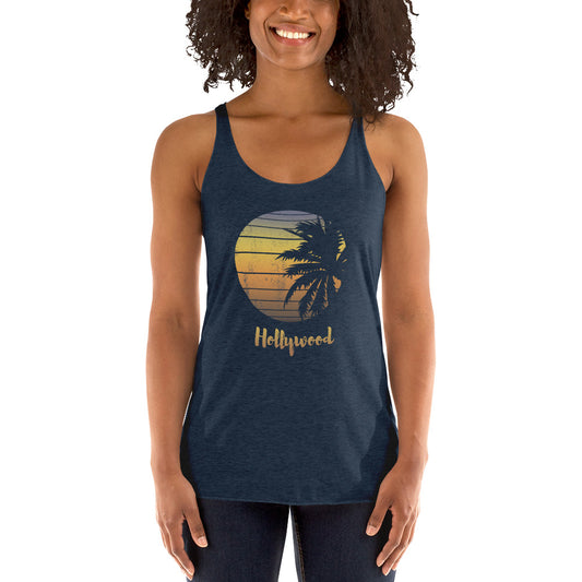 Retro Hollywood Florida  Palm Tree Vacation Souvenir Women's Racerback Tank Top