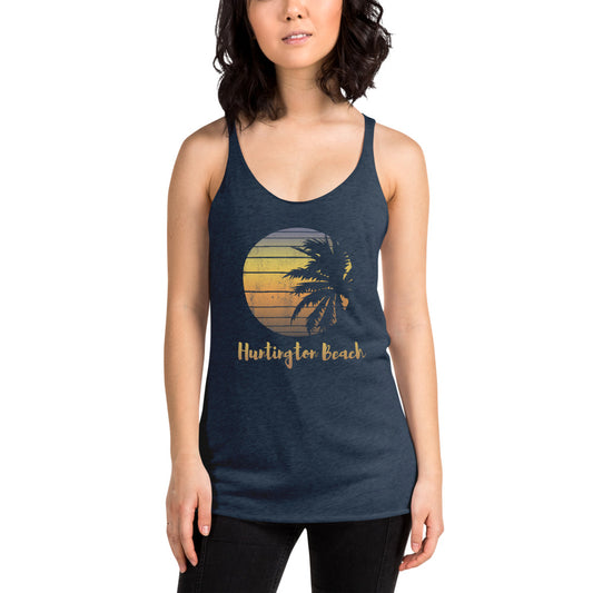 Retro Huntington Beach California Cool Vacation Souvenir Palm Tree Women's Racerback Tank Top
