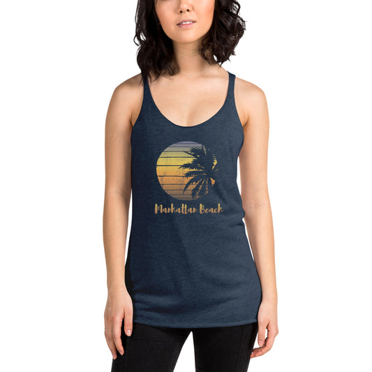Retro Manhattan Beach California Cool Vacation Souvenir Palm Tree Women's Racerback Tank Top
