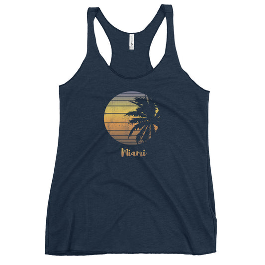 Retro Miami Florida Beach Palm Tree Vacation Souvenir Women's Racerback Tank Top