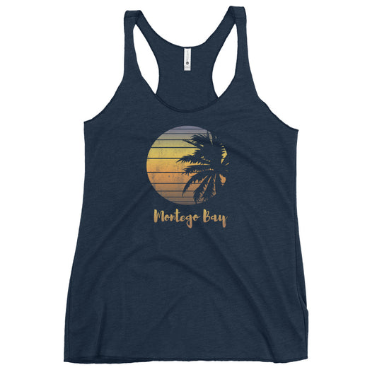 Retro Montego Bay Jamaica  Beach Palm Tree Vacation Souvenir Women's Racerback Tank Top