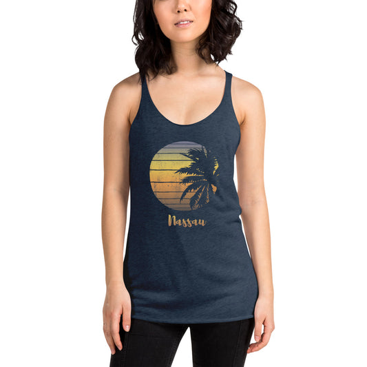 Retro Nassau Bahamas Beach Palm Tree Vacation Souvenir Women's Racerback Tank Top