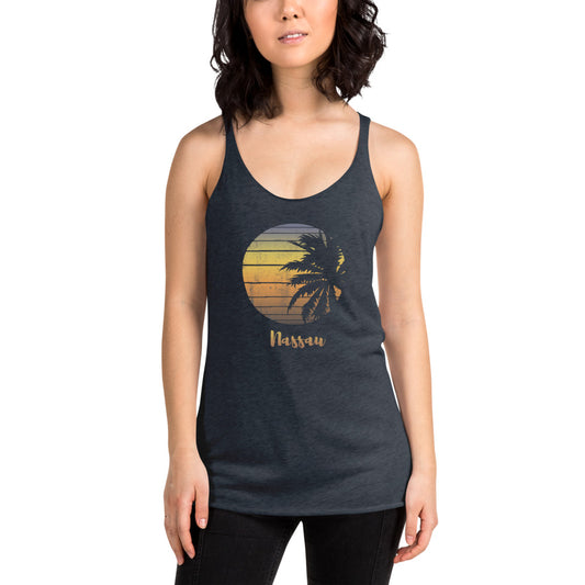 Retro Nassau Bahamas  Beach Palm Tree Vacation Souvenir Women's Racerback Tank Top