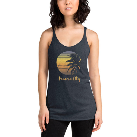 Retro Panama City Florida Beach Palm Tree Vacation Souvenir Women's Racerback Tank Top