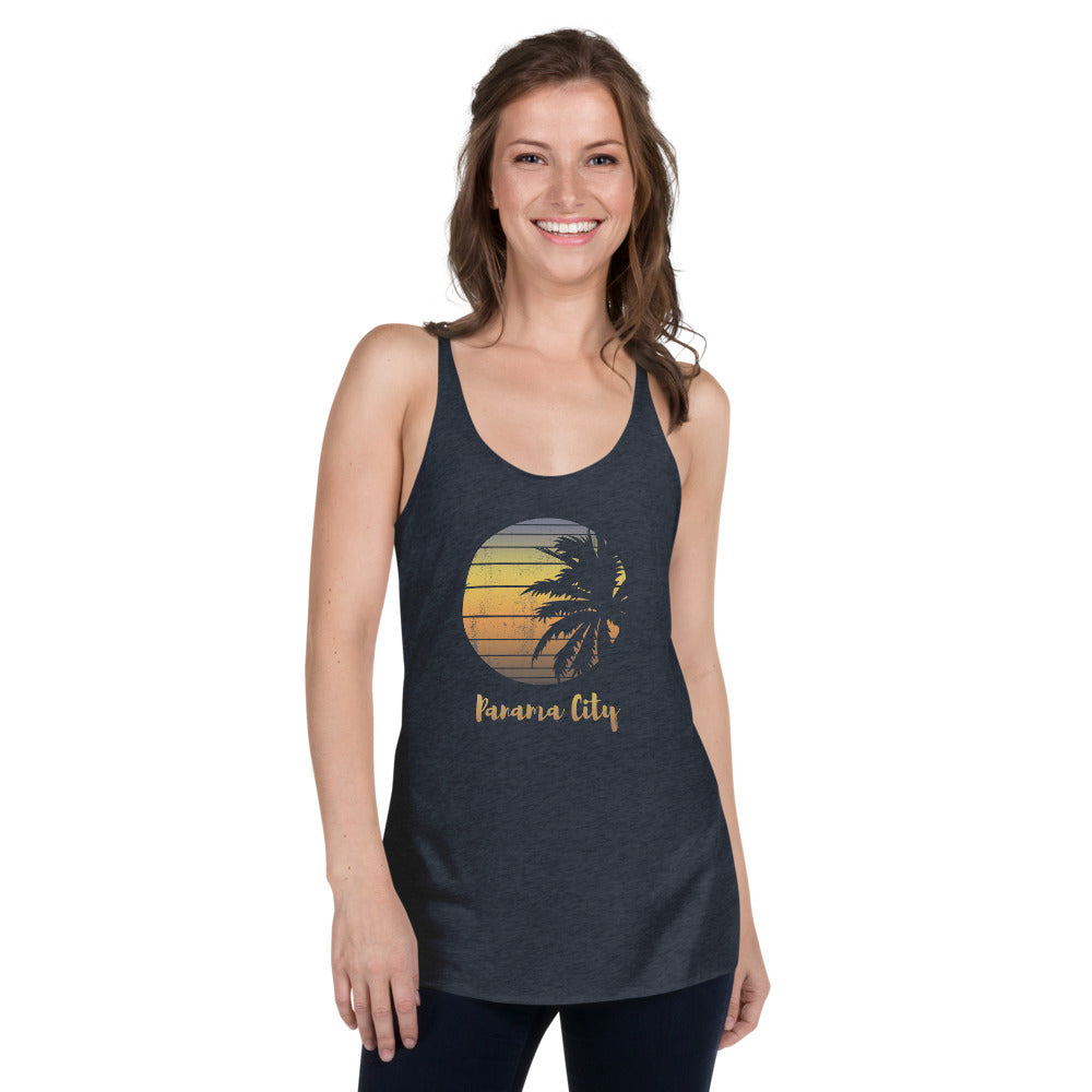 Retro Panama City Florida Beach Palm Tree Vacation Souvenir Women's Racerback Tank Top