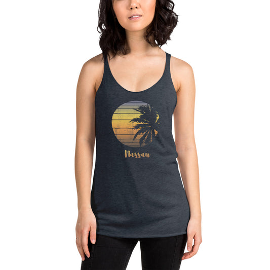 Retro Nassau Bahamas  Beach Palm Tree Vacation Souvenir Women's Racerback Tank Top