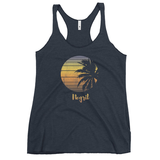 Retro Negril Jamaica Beach Palm Tree Vacation Souvenir Women's Racerback Tank Top