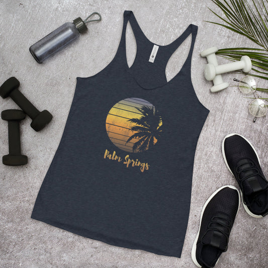 Retro Palm Springs California Desert Vacation Souvenir Palm Tree Women's Racerback Tank Top