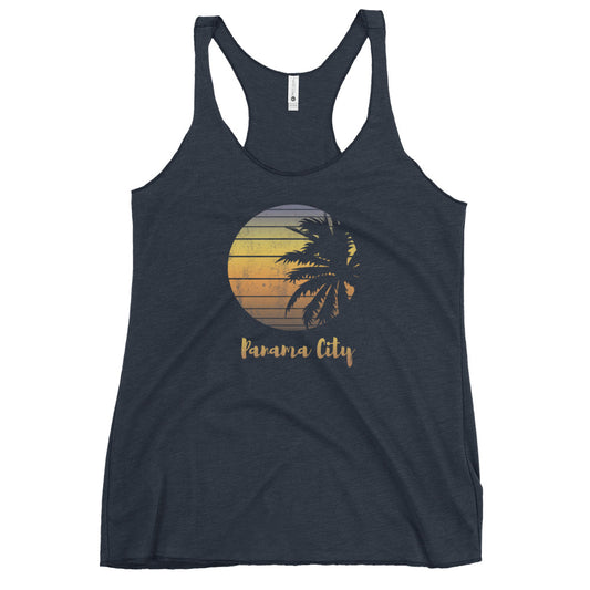 Retro Panama City Florida Beach Palm Tree Vacation Souvenir Women's Racerback Tank Top