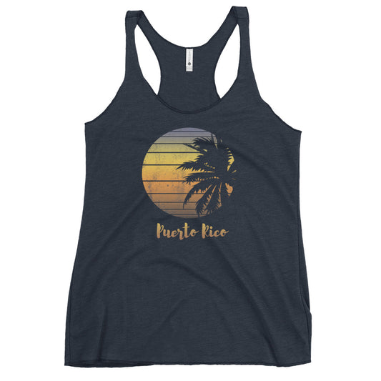 Retro Puerto Rico Beach Palm Tree Vacation Souvenir Women's Racerback Tank Top