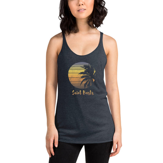 Retro Saint Barts Beach Palm Tree Vacation Souvenir Women's Racerback Tank Top