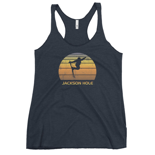 Cool Retro Jackson Hole Wyoming Skiing Ski Fan Women's Racerback Tank Top