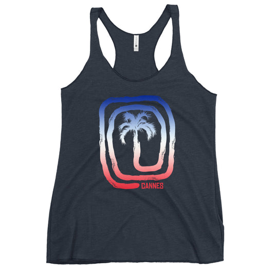 Cool Cannes France Flag Beach Palm Tree Vacation Souvenir Women's Racerback Tank Top