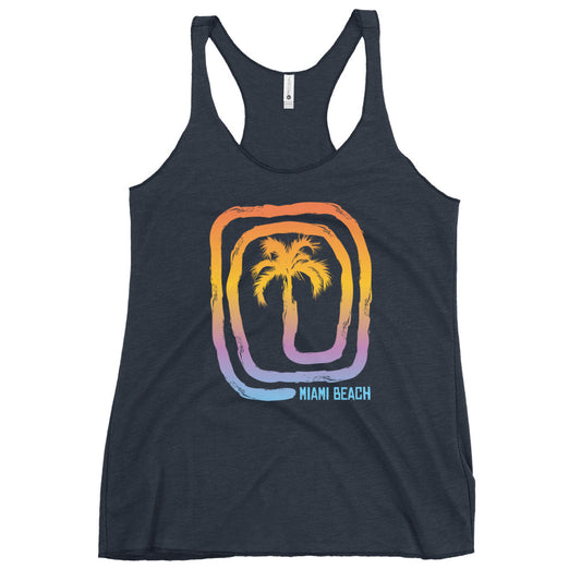 Cool Miami Beach Florida Palm Tree Souvenir Vacation Women's Racerback Tank Top