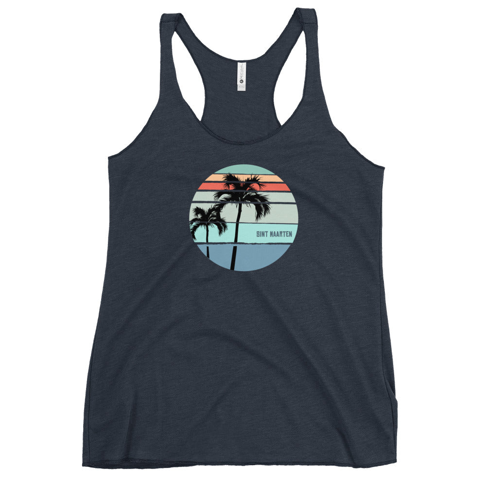 Cool Sint Maarten Palm Tree Vacation Souvenir  Women's Racerback Tank Top