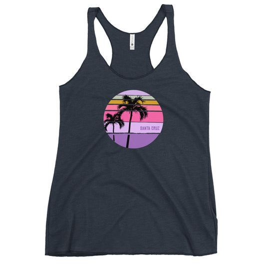 Cool Santa Cruz California Palm Tree Artistic Vacation Souvenir Women's Racerback Tank Top