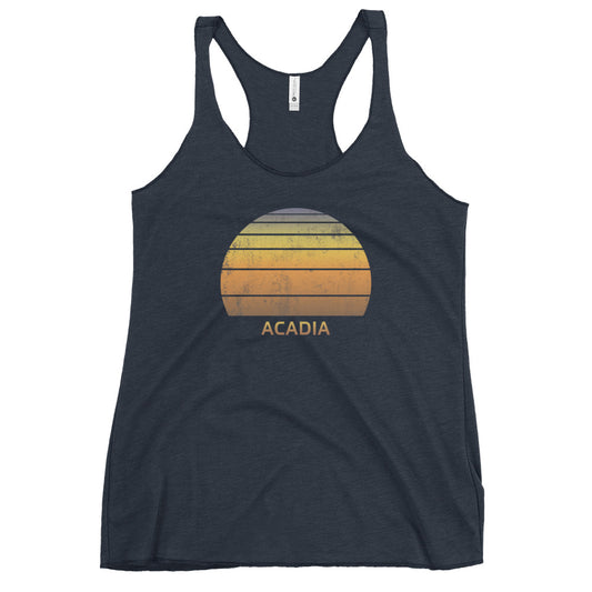 Retro Acadia National Park Souvenir Vacation Sunset Women's Racerback Tank Top