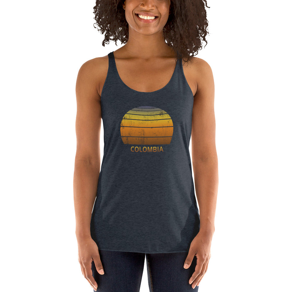 Retro Colombia Sunset  Vacation Souvenir   Vintage Sunrise Women's Racerback Tank Top