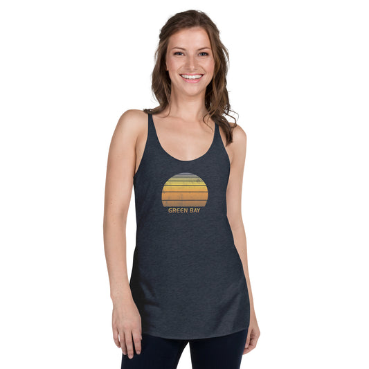 Retro Green Bay Wisconsin Women's Racerback Tank Top Vacation Souvenir Sunset Vintage
