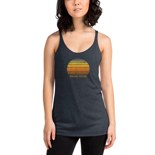 Retro Grand Teton National Park Women's Racerback Tank Top Vacation Souvenir Sunset Vintage