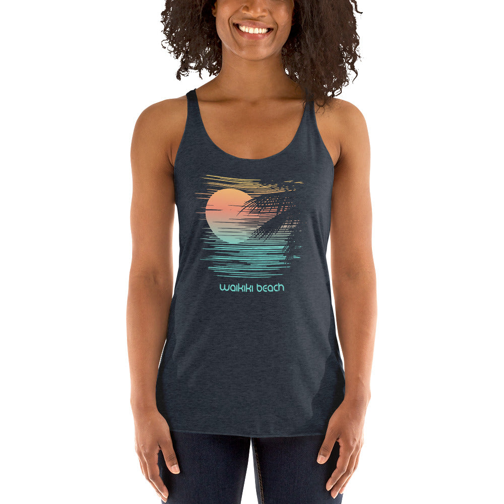 Waikiki Beach Oahu Hawaii Vacation Artistic Souvenir Women's Racerback Tank Top