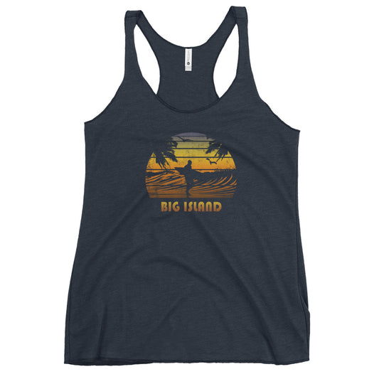 Retro Big Island Hawaii Surfing Fan Surfer Beach Women's Racerback Tank Top