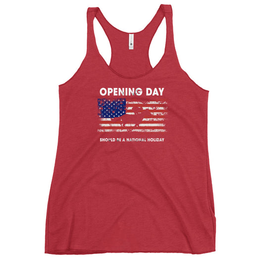 Opening Day Horse Racing Track Race Derby Fan USA Flag Women's Racerback Tank Top