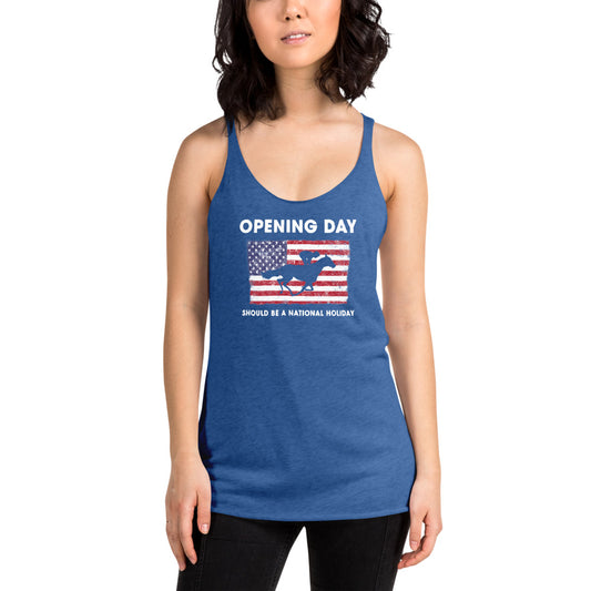 Opening Day Horse Racing Track Derby Fan USA Flag Women's Racerback Tank Top