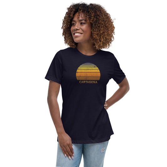 Women's Retro Cartagena Colombia Sunset Vacation Souvenir Vintage Sunrise Relaxed T-Shirt
