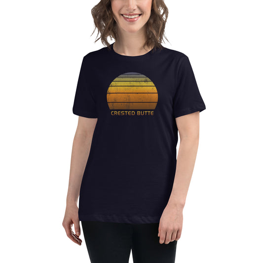 Women's Retro Crested Butte Colorado Sunset  Vacation Souvenir   Vintage Sunrise Relaxed T-Shirt