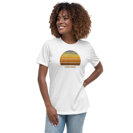 Women's Retro Chicago Sunset Vacation Souvenir Vintage Sunrise Relaxed T-Shirt