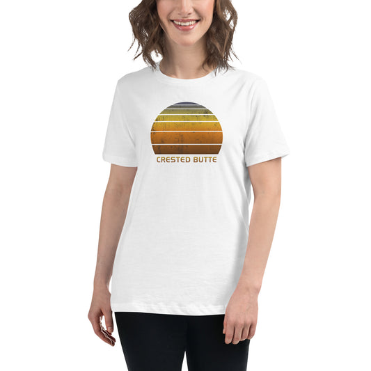 Women's Retro Crested Butte Colorado Sunset  Vacation Souvenir   Vintage Sunrise Relaxed T-Shirt