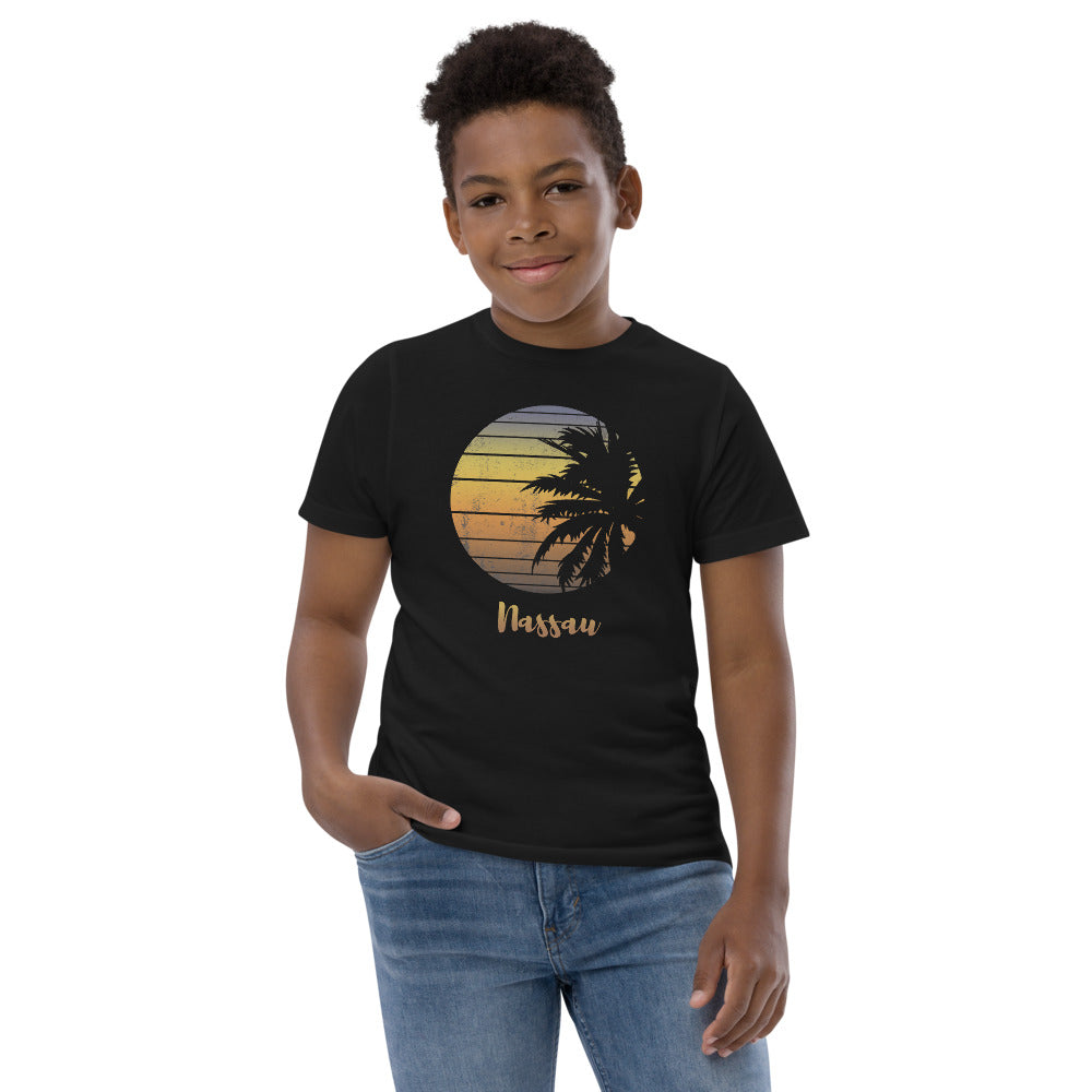 Retro Nassau Bahamas  Beach Palm Tree Vacation Souvenir Youth Jersey T-Shirt