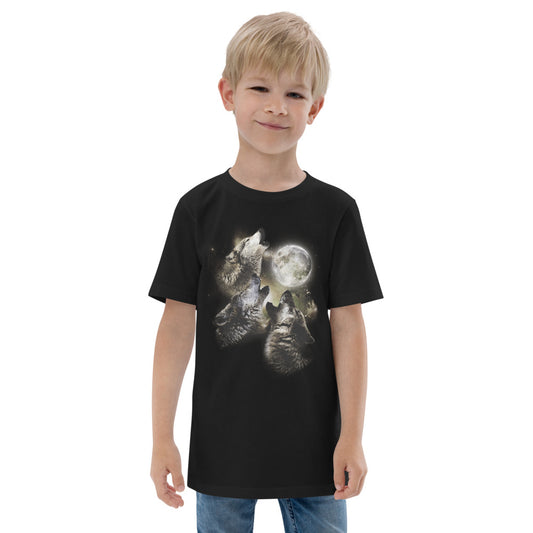 Cool Wolves Howl At The Moon Artistic Wolf Fan Kids Youth Jersey T-Shirt