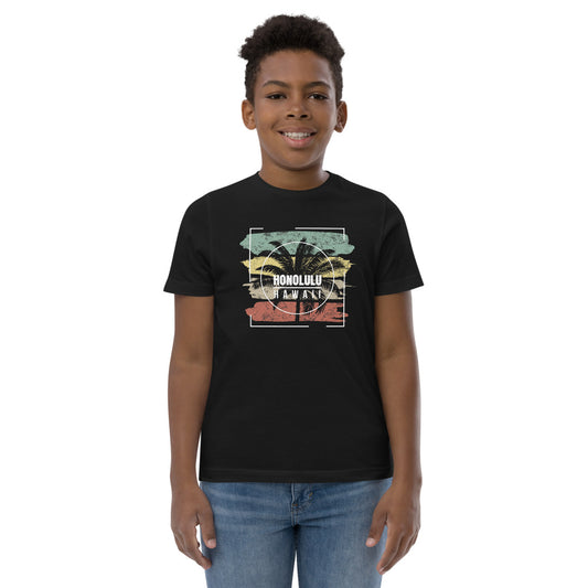 Cool Honolulu Oahu Hawaii Beach Palm Tree Vacation Souvenir Youth Jersey T-Shirt