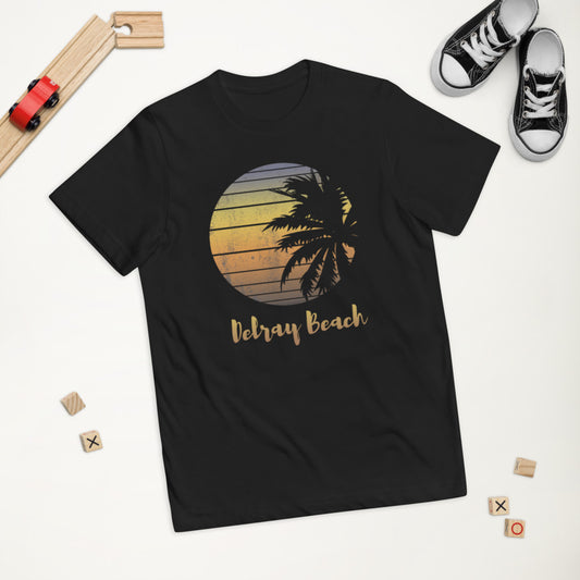 Retro Delray Beach Florida Palm Tree Vacation Souvenir Youth Jersey T-Shirt